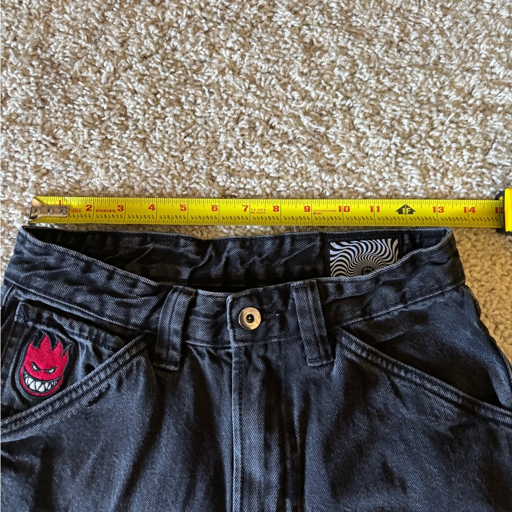 Black Denim Pants with Red Patch